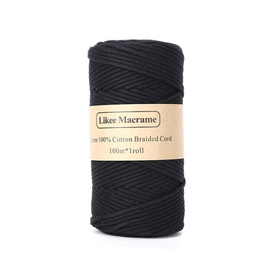 Fil Macramé Tressé Noir Luxe 3 mm - 100 m Esprit Macramé
