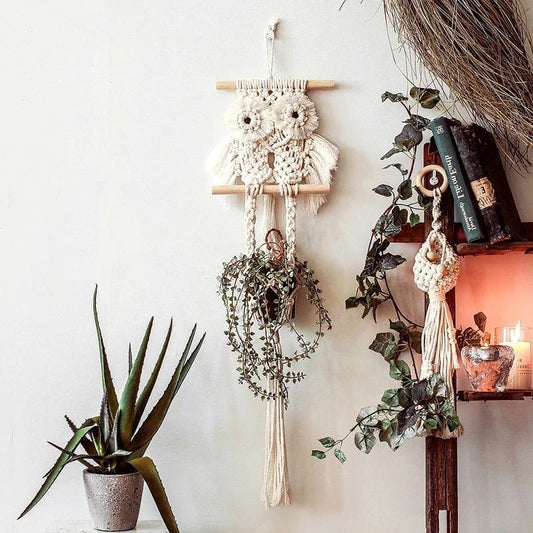 Hibou en Macramé Mural Chic Esprit Macramé