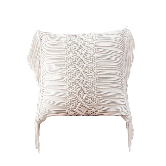 Housse de Coussin Écru en Macramé Artisanale Esprit Macramé