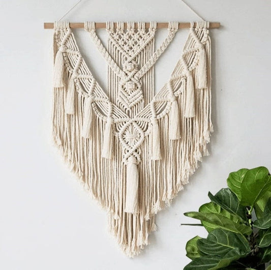 Macramé Mural Bohème avec Pompons Chic Esprit Macramé
