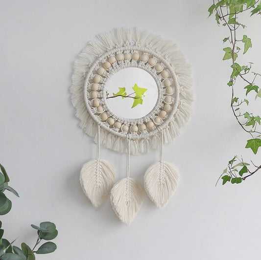 Miroir Plume Enchantée en Macramé Esprit Macramé