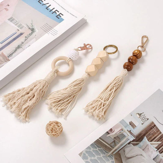 Porte-clé en Macramé avec perles élégantes Esprit Macramé