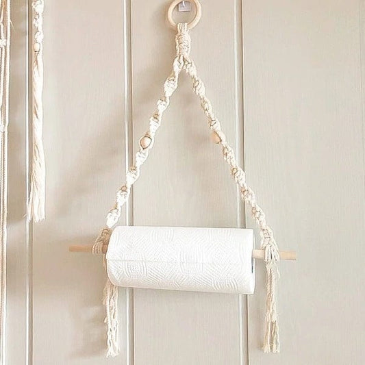 Porte-Rouleur Macramé avec Perles Élégantes Esprit Macramé
