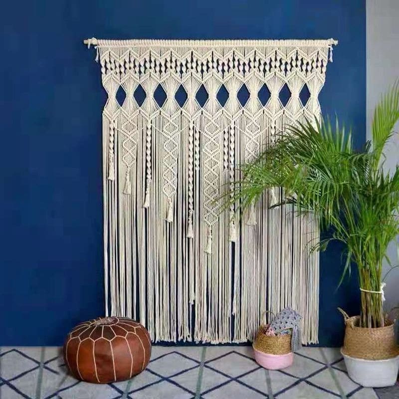 Rideau Macramé Élégué Pompons Esprit Macramé
