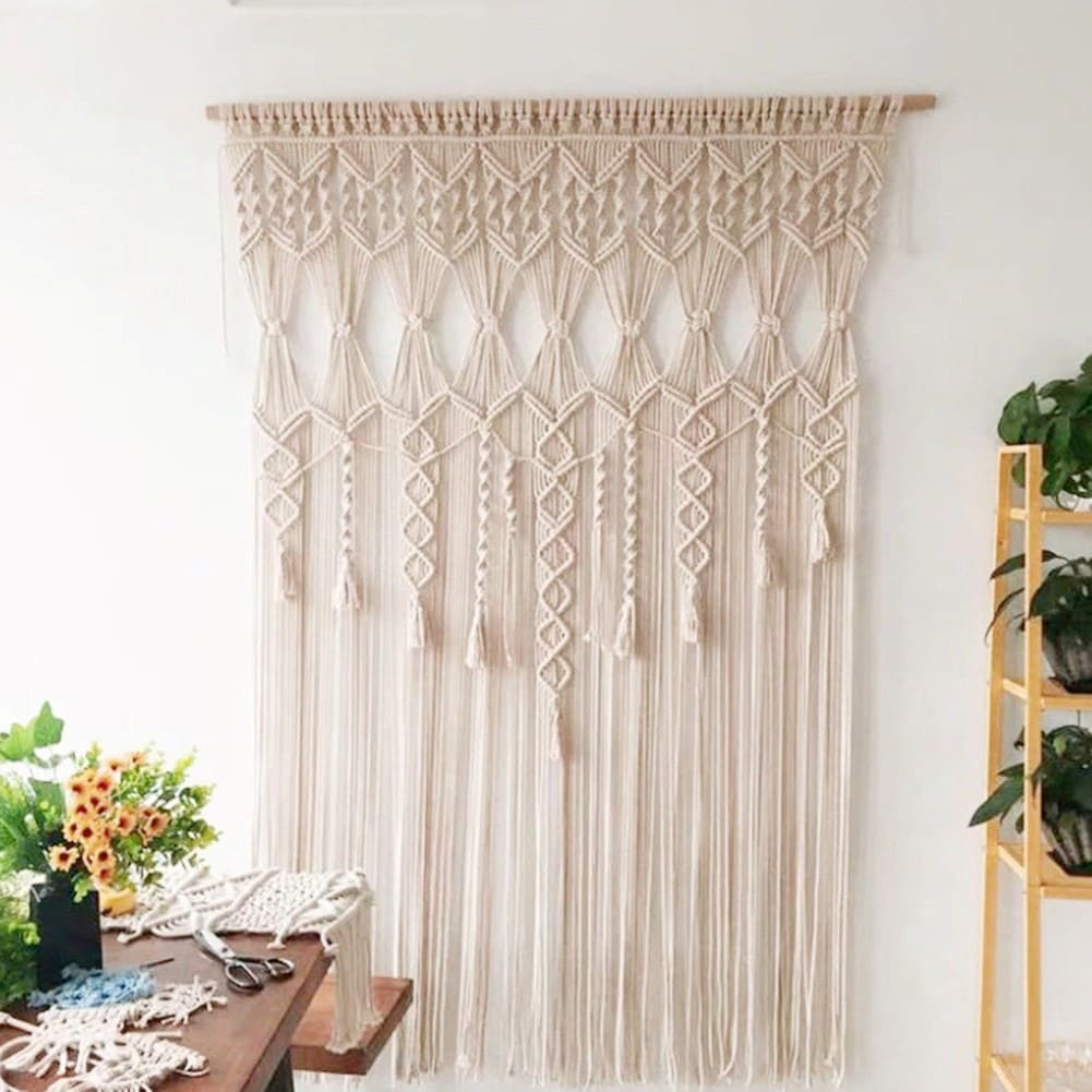 Rideau Macramé Élégué Pompons Esprit Macramé
