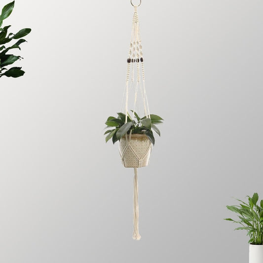 Suspension artisanale en perles de bois et Macramé Esprit Macramé