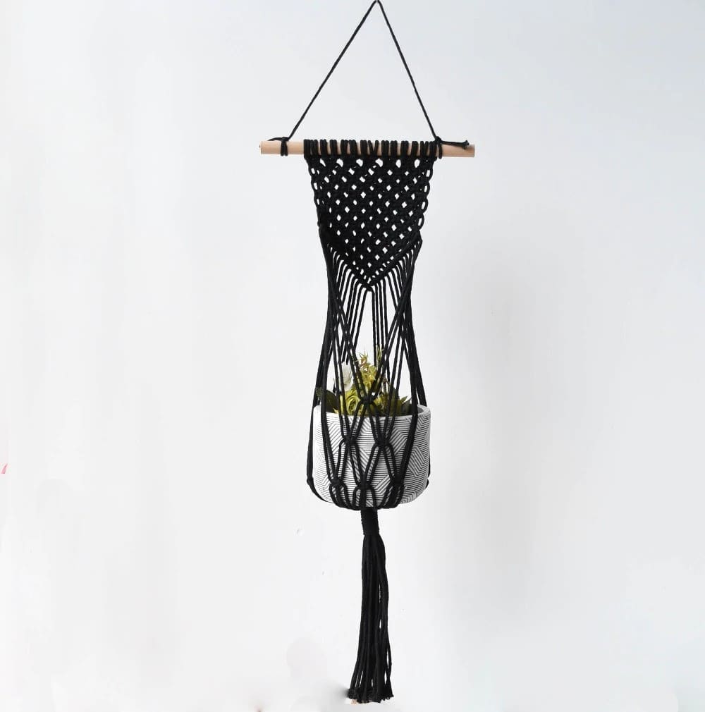 Suspension de Plante Macramé Noir Élégance Esprit Macramé