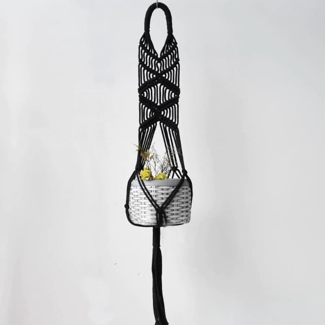 Suspension de Plante Macramé Noir Élégance Esprit Macramé