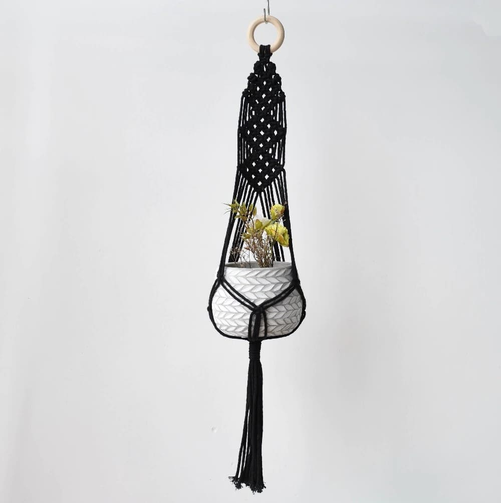 Suspension de Plante Macramé Noir Élégance Esprit Macramé