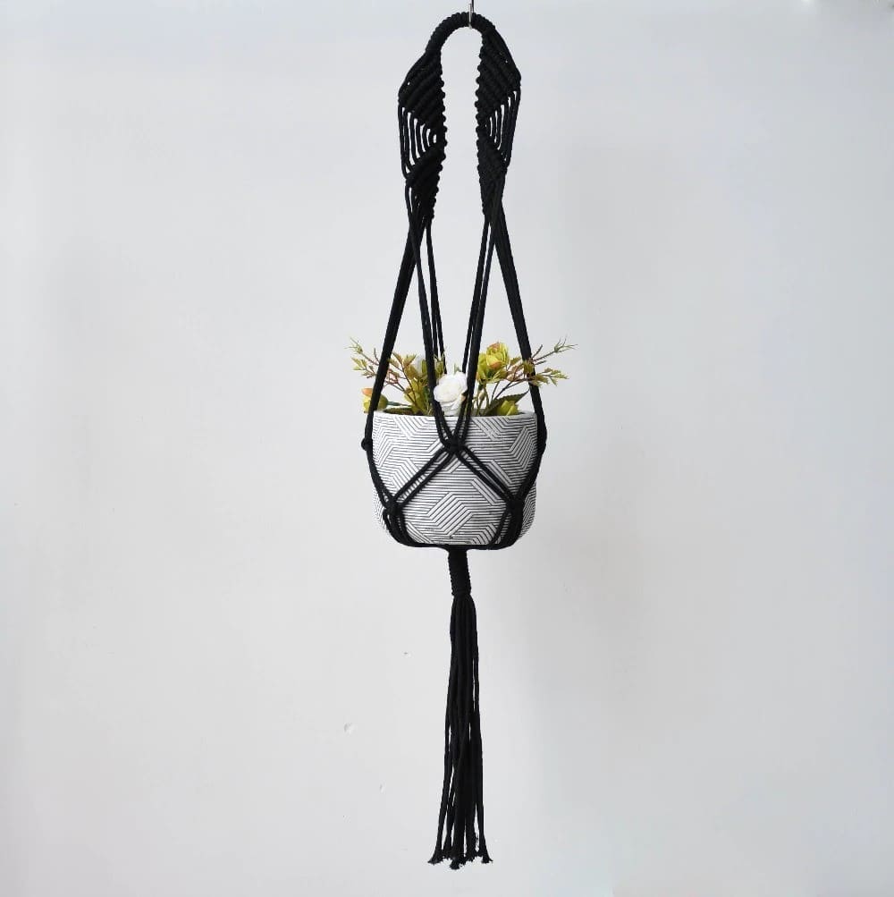 Suspension de Plante Macramé Noir Élégance Esprit Macramé