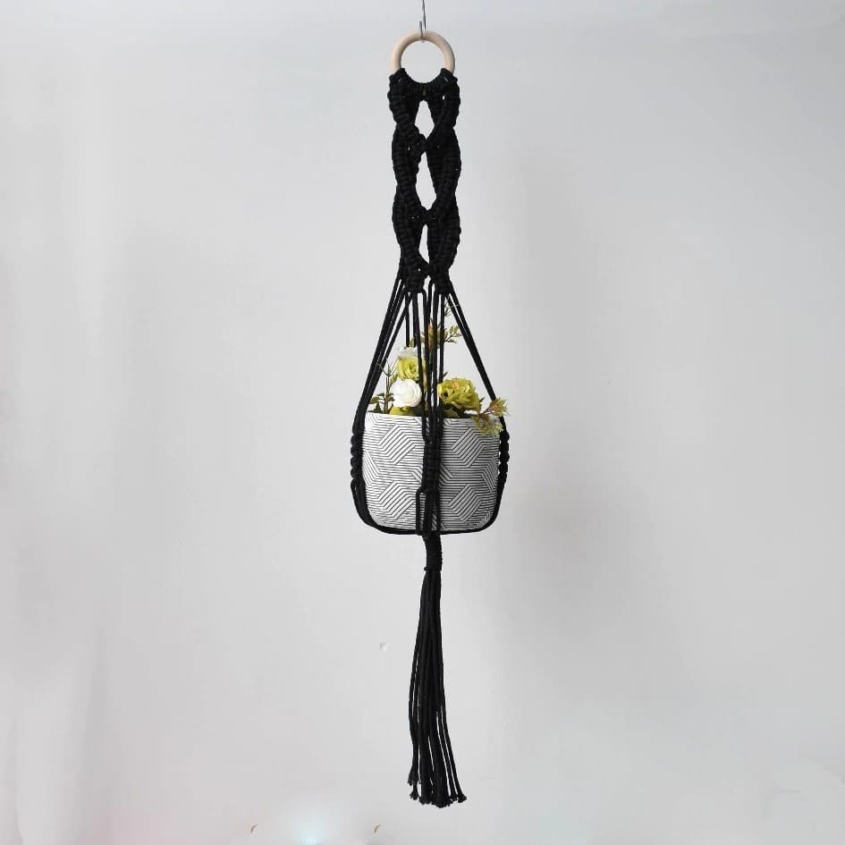 Suspension de Plante Macramé Noir Élégance Esprit Macramé