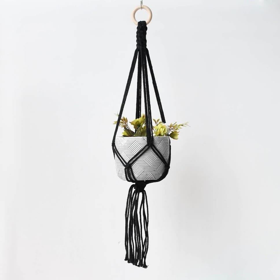Suspension de Plante Macramé Noir Élégance Esprit Macramé