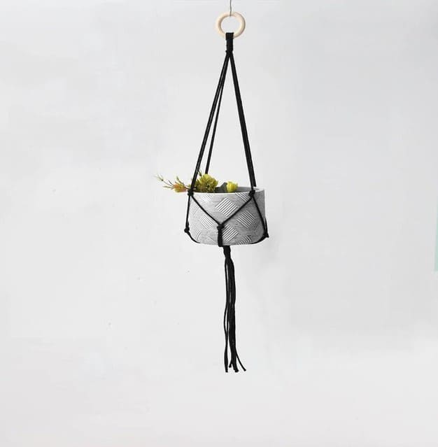 Suspension de Plante Macramé Noir Élégance Esprit Macramé