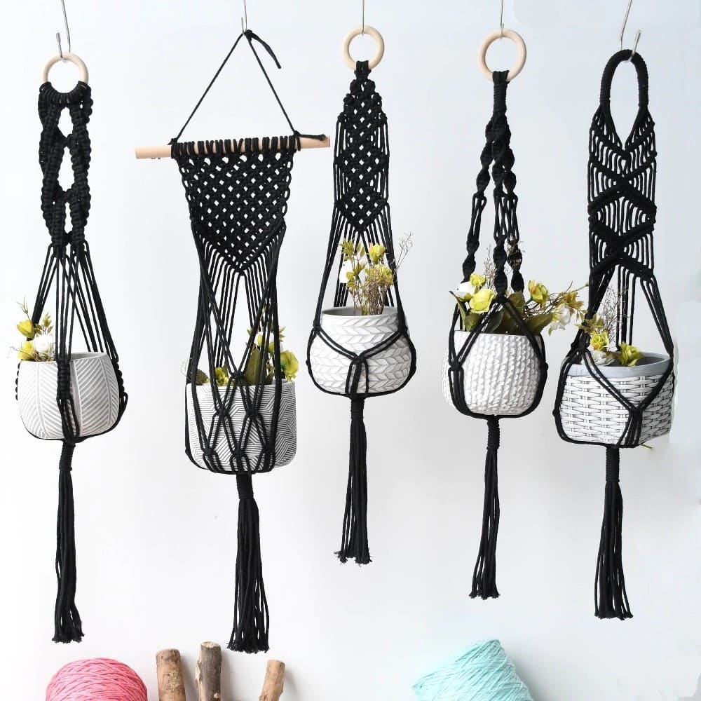 Suspension de Plante Macramé Noir Élégance Esprit Macramé