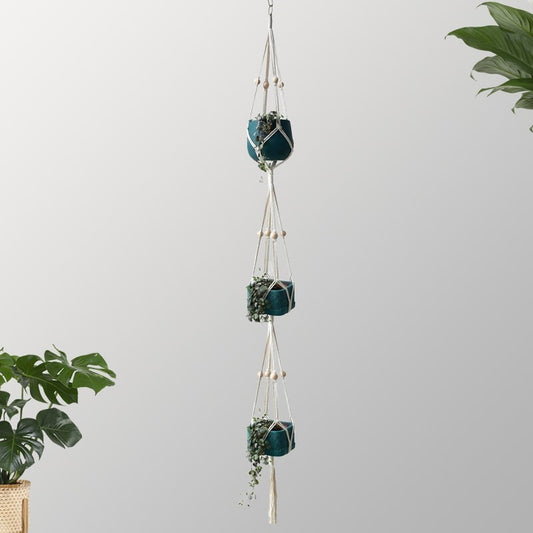 Suspension Macramé Triple Élégance Esprit Macramé